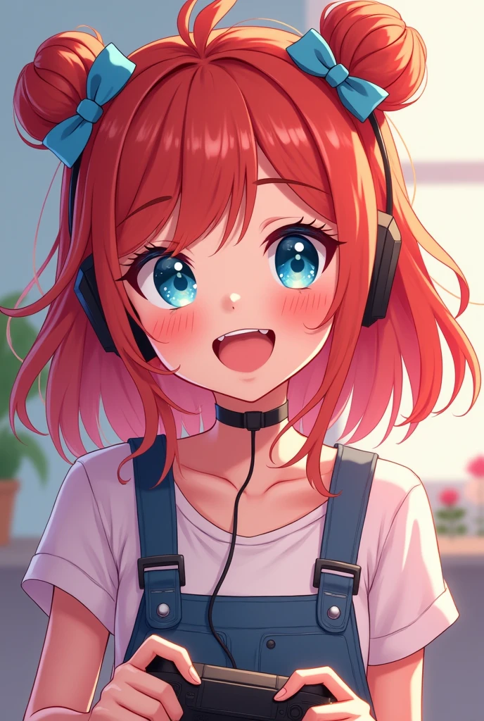 animated red head blue eyes girl girly gamer cute icon pink