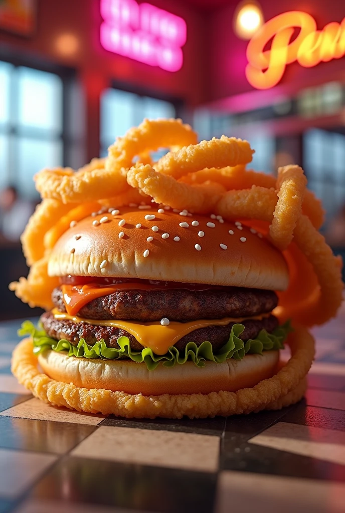 Hamburger wrapped in onion rings