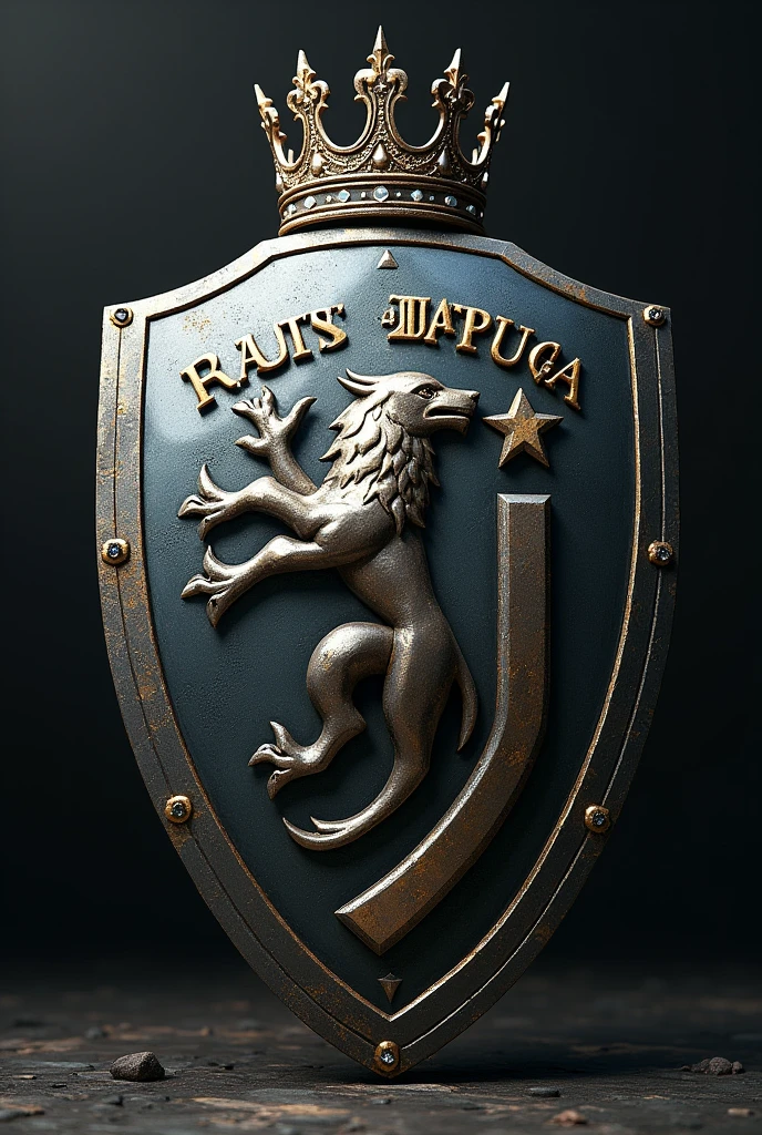 I want to create a shield with the emblem of the Stark house from Game of thrones , the J of Juventus of the football team and a crown on the shield