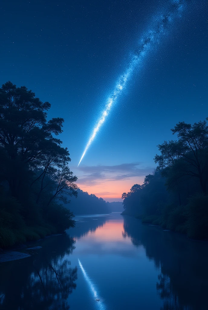 Night sky stars and river shooting star