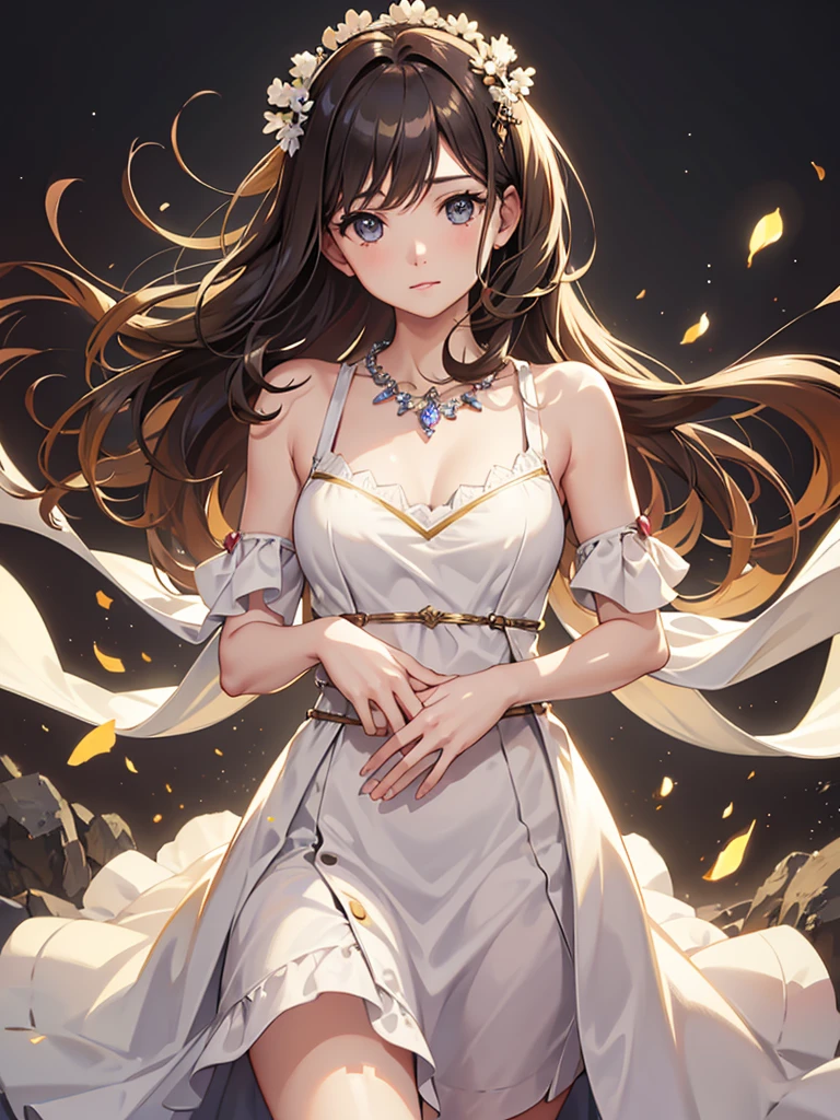 最high quality, masterpiece, High resolution, One girl, Porcelain Dress, hair accessory, necklace, jewelry, Beautiful Face, On the body, Tyndall effect, Realistic, Dark studio, Edge lighting, Two-tone lighting, (Skin with attention to detail: 1.2), 8k UHD, Digital SLR, Soft Light, high quality, Volumetric Light, Frank, photograph, High resolution, 4K, 8k, Background Blur,
