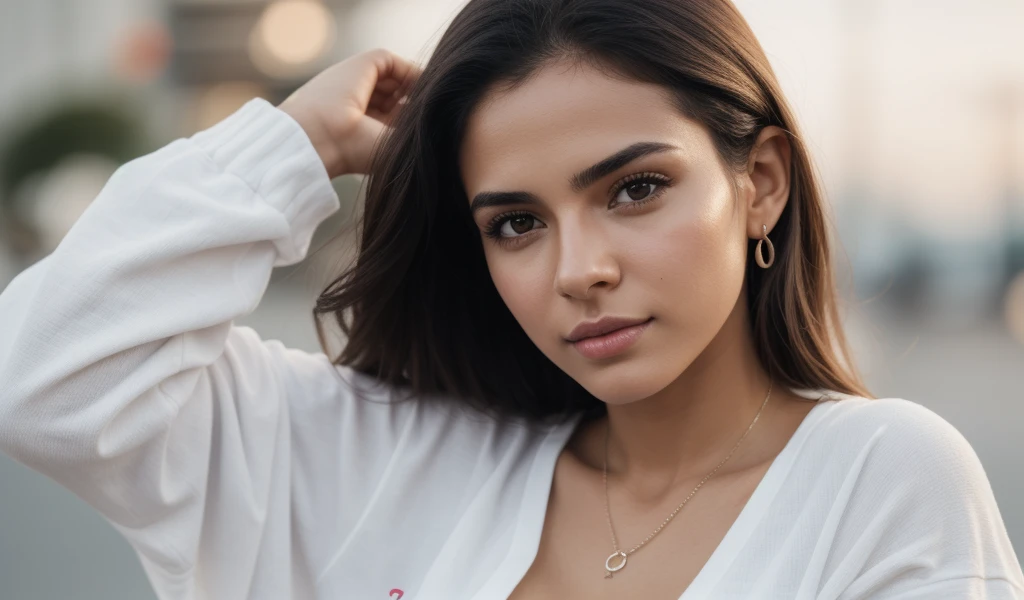 RAW photo, 25 year old Brazilian girl, white skin, casual outfit, light makeup, lip gloss, realistic skin texture, sharp focus, cinematic photorealistic,