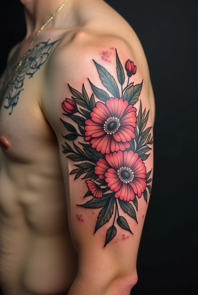 Floral tattoo with the name Carolina for men 