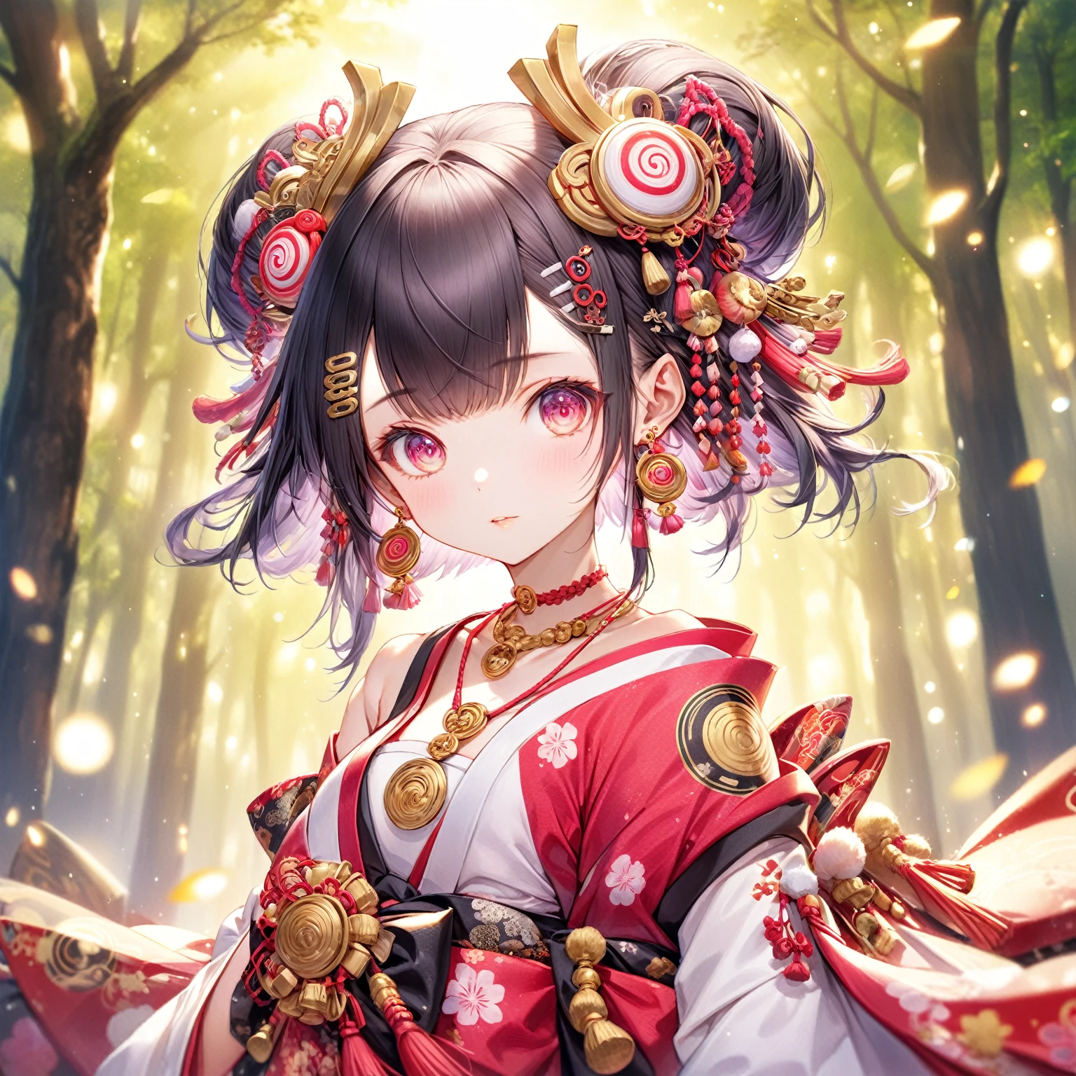(Highest quality,8k,32K,masterpiece,Ultra-high resolution :1.2 ),born,One girl,Super cute,Natural light,Clear, shining eyes,20-year-old,Fair skin,Fantastic electronic world fantasy background,Black Hair,Oiran,Japan style beauty,Tree Eyes,The gorgeous hair ornaments are shining,The noble necklace shines,The noble earrings are shining,Sparkling,Overall shine of a rare card,Sexy pose