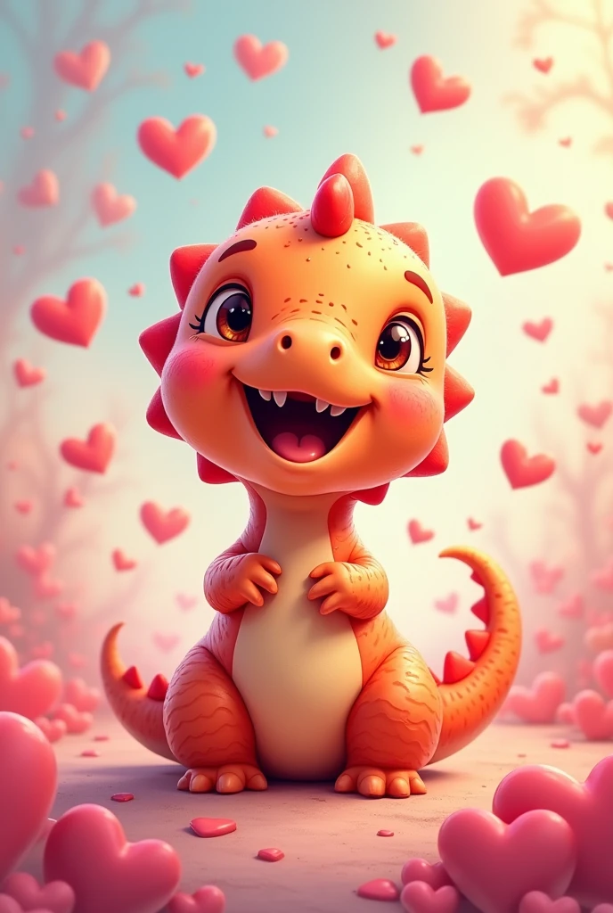 Cute and adorable dinosaur singing a song with lots of hearts 