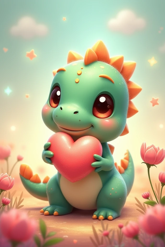 Cute and adorable dinosaur holding a heart