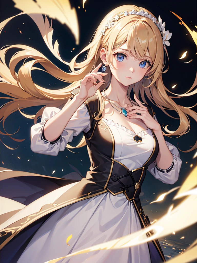 最high quality, masterpiece, High resolution, One girl, Porcelain Dress, hair accessory, necklace, jewelry, Beautiful Face, On the body, Tyndall effect, Realistic, Dark studio, Edge lighting, Two-tone lighting, (Skin with attention to detail: 1.2), 8k UHD, Digital SLR, Soft Light, high quality, Volumetric Light, Frank, photograph, High resolution, 4K, 8k, Background Blur,