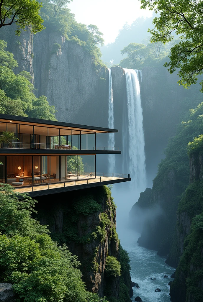 Admire the waterfall、Luxury glass villa