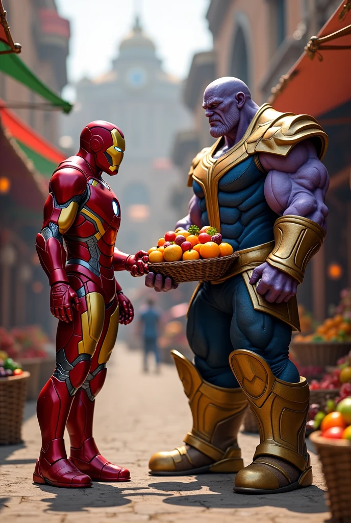 Iron man selling fruit to Thanos