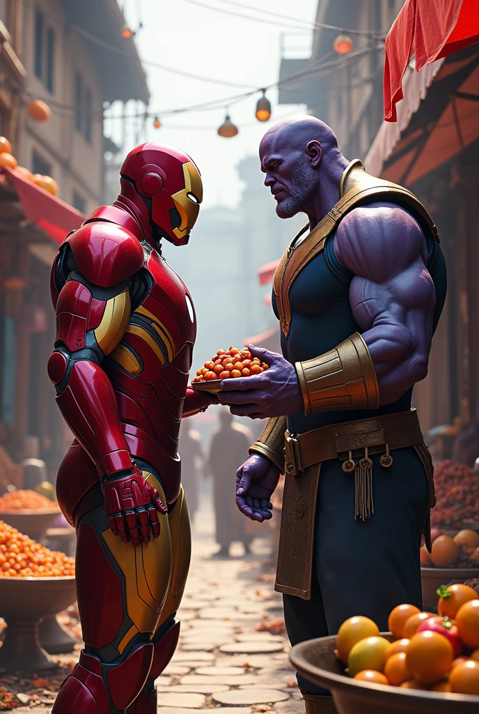 Iron man selling fruit to Thanos in India