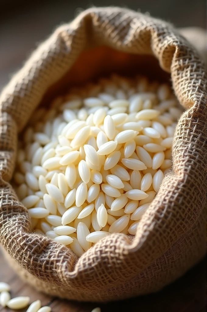 White rice in jute bag