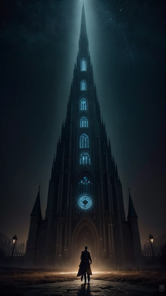 A layer of "Shadows of the Past" features a night scene of Eldoria, with a magical city of illuminated towers and an atmosphere shrouded in shadows. Em primeiro plano, Aric is in a detective pose, with an intense gaze and an amulet shining in his hand. Next to you, Seraphina appears partially shrouded in shadows, with a magical aura that makes it stand out. The title is displayed in large, stylized letters at the top, with a font that evokes a feeling of mystery and magic. The dark background and bright details create a dramatic contrast, reflecting the tone of the story.