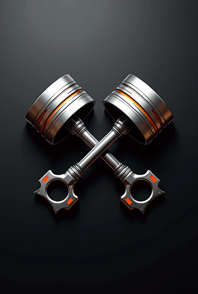 Create a logo with the following combined color palette:
Metallic silver for a futuristic look.
Black for depth and sophistication.
Orange as a striking contrast that adds a modern touch.

It has to have the phrase JP cars.
I want a picture of 2 engine pistons,crossed.
