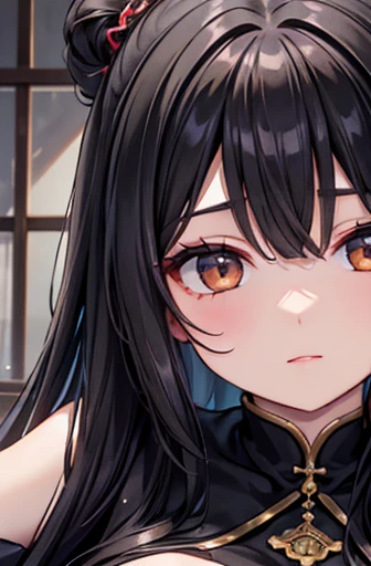 ((Highest quality)),(超High resolution),(Very detailed),(Detailed Description),((The best CG)),(A masterpiece of art),Ultra-detailed art,Amazing painting art,(Art with precise detail:1.5), Portraiture:1.6,Bust Shot:1.4,(1 female:1.5),Beautiful and well-proportioned face:1.5,Black off-the-shoulder、 Japanese、girl,thin、Small face、Brown eyes、expensive、 High resolution,Black Hair、Long Hair、Hotel、Black long skirt、Sitting at a desk、mature、Big Breasts