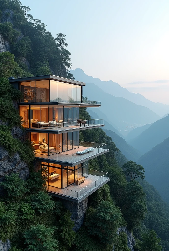 Overlooking the valley、Luxury glass villa