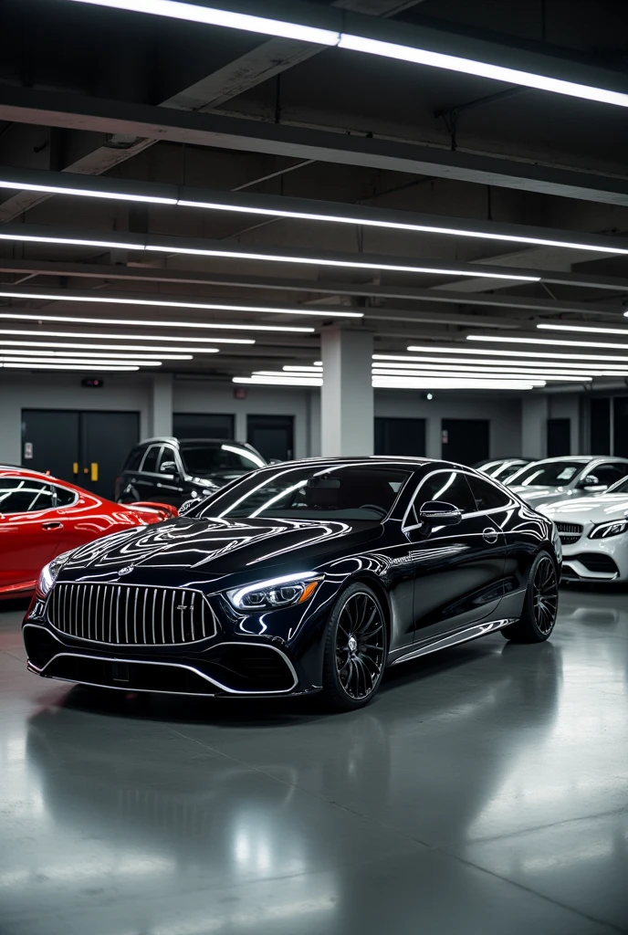 Create a parking in house which has car like Mercedes maybach, Ferrari, Mercedes amg g63, range Rover.