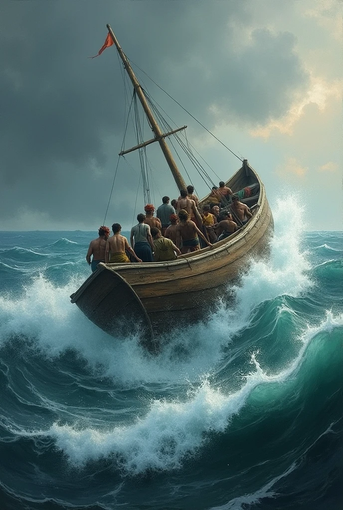Small boat sinking in the open sea