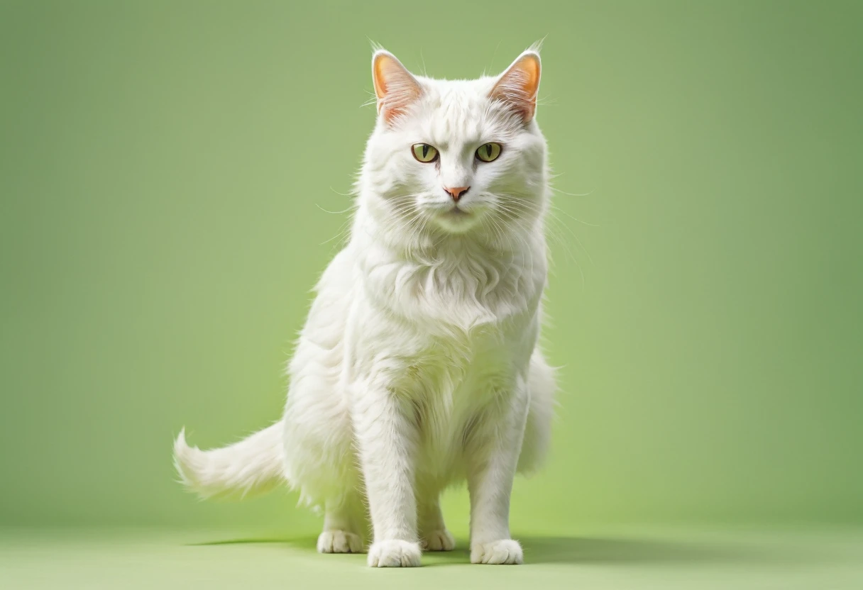 White Cat, The Flehmen phenomenon, ((Standing and dancing)), Rough Collage, Solid yellow-green background