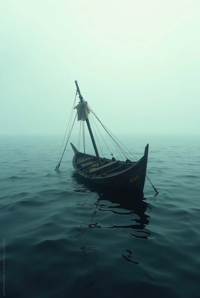 Small boat alone sinking in the open sea 