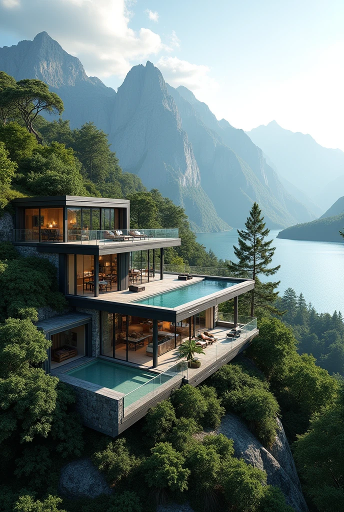Overlooking nature、Luxury glass villa