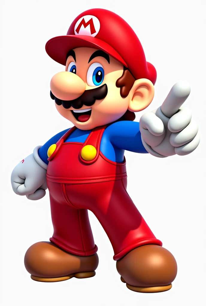 A Mario Bros png image showing the full body, pointing forward like pointing at whoever is seeing the image!