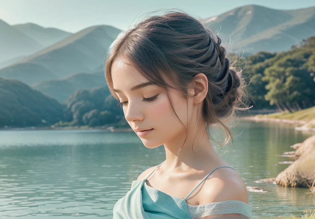 Create a calming and visually soothing thumbnail for a playlist of mind-relaxing songs and music. Use soft, muted colors like pastel blues, greens, and purples. Incorporate elements such as serene nature scenes, gentle waves, or abstract patterns that evoke relaxation and tranquility. Ensure the design has a clean, minimalist look with a touch of elegance