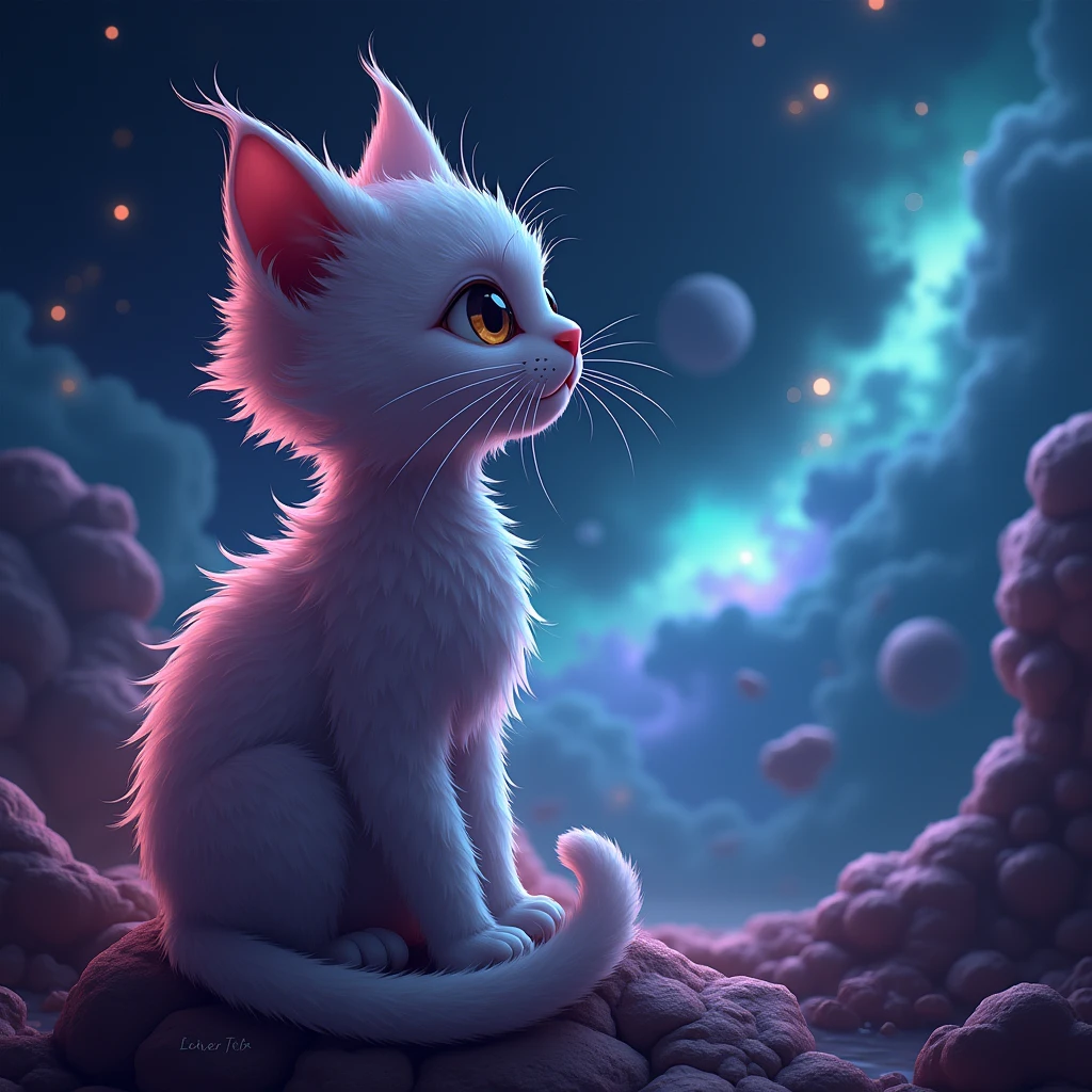 a cat, space, nebura, looking at viewer,