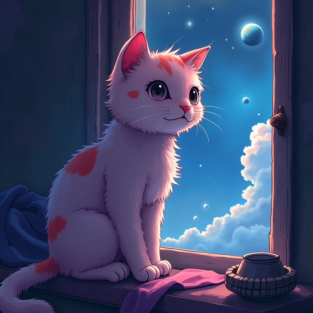 a cat, space, nebura, looking at viewer,