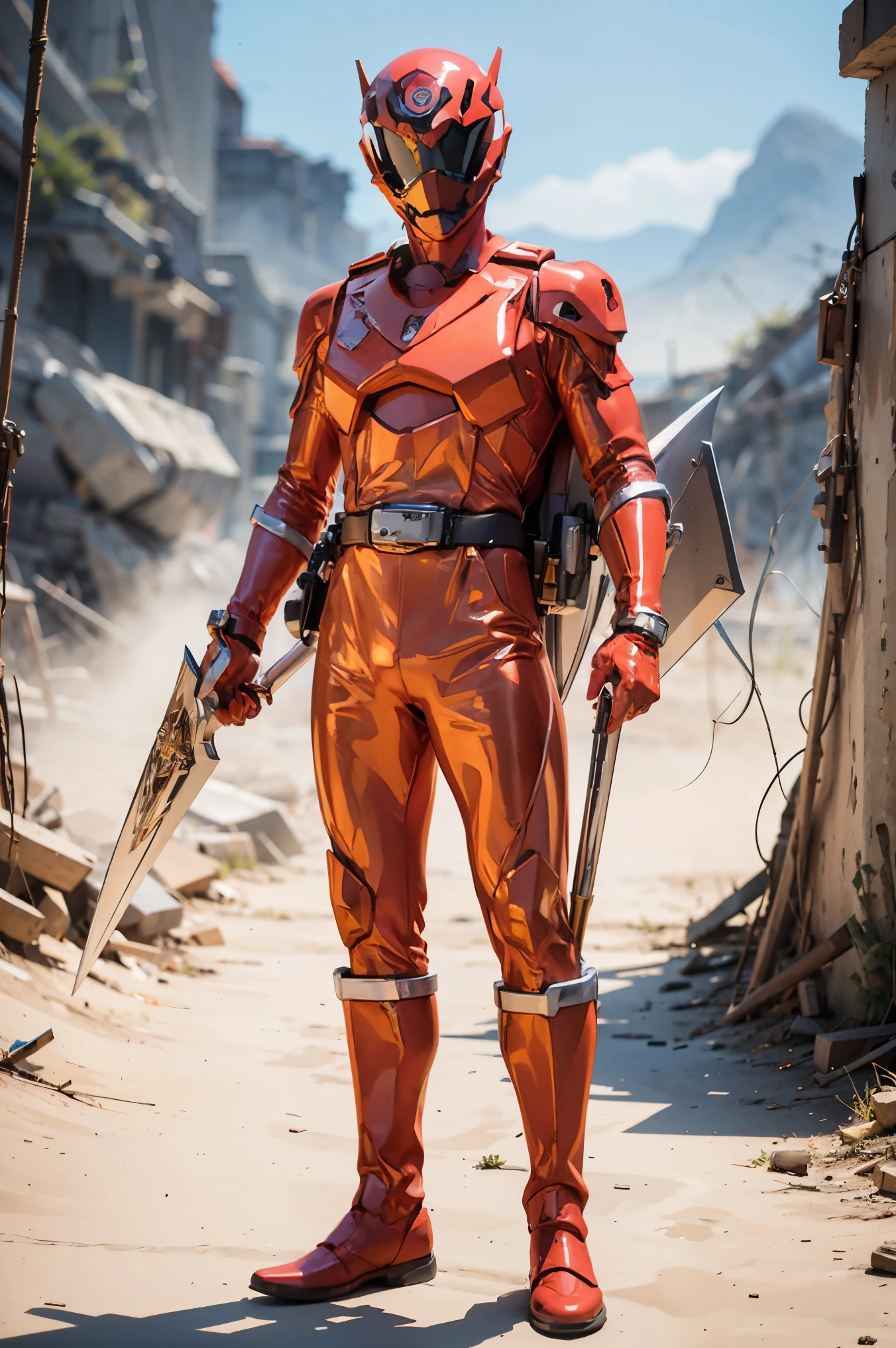 1 boy, white, full body, illustration, cinematic lighting, high resolution, best quality, ultra-detailed, masterpiece, power suit, power ranger, suit, spd, (golden ranger suit), gold details, dramatic pose, intense expression, heroic, dynamic lighting, volumetric fog, epic scale, dramatic shadows, highly detailed face, sharp focus, vibrant colors, photorealistic