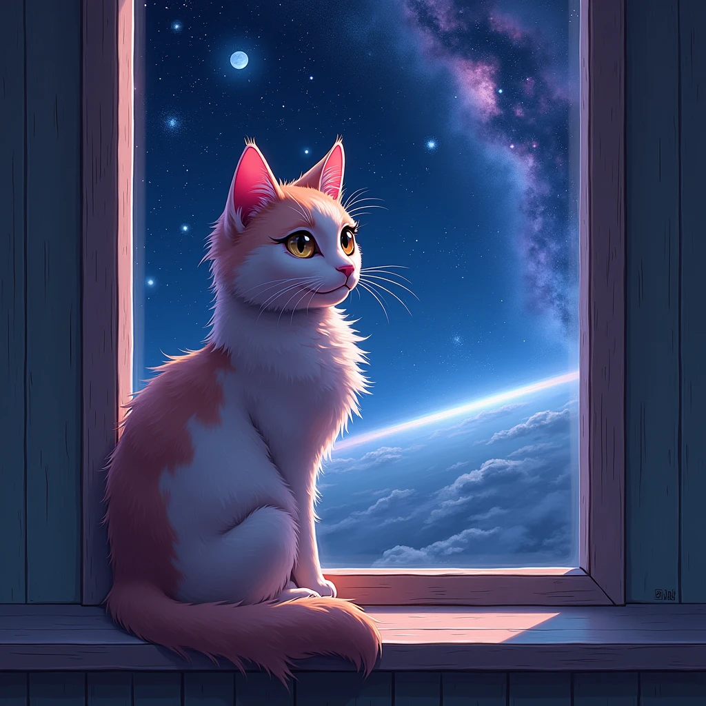 a cat, space, nebura, looking at viewer, 