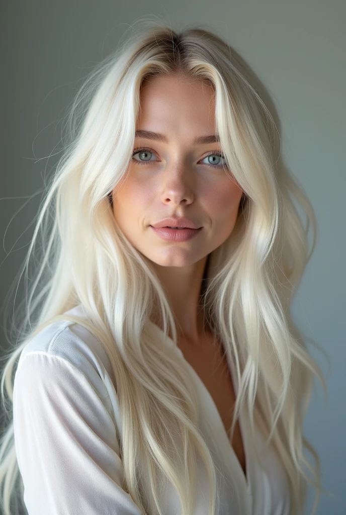 A beautiful girl with hair with white long