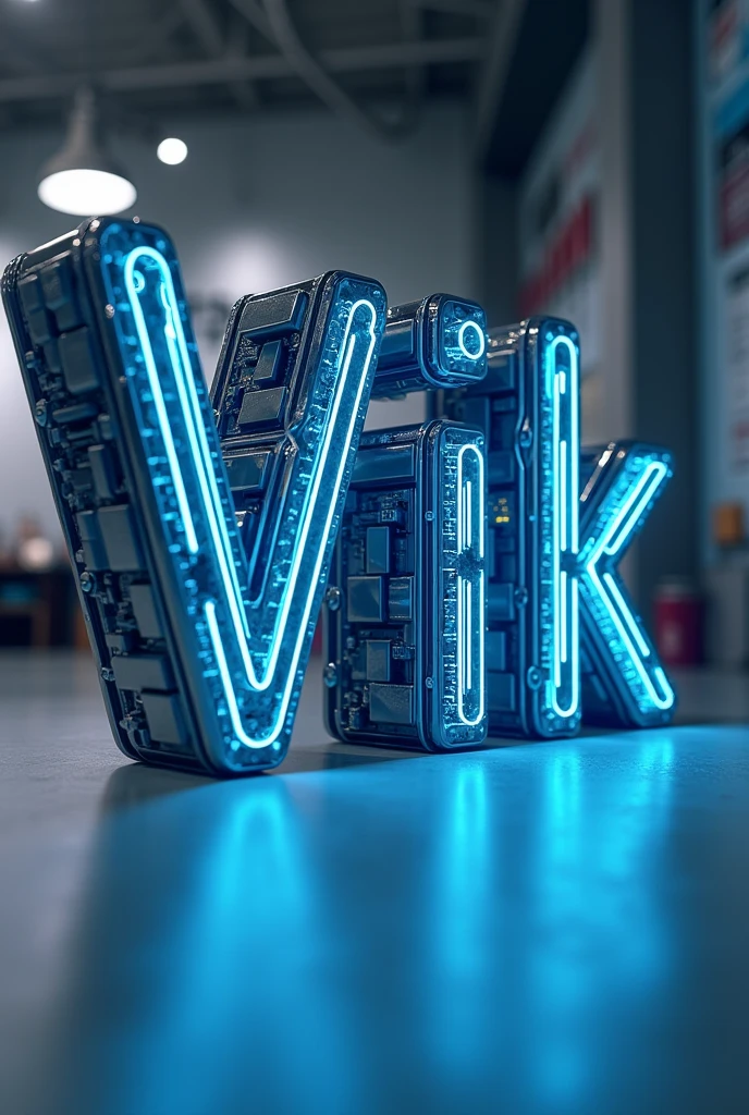 Business logo that says viktech with futuristic letters and the letters shaped like electronic circuits cell phone repair