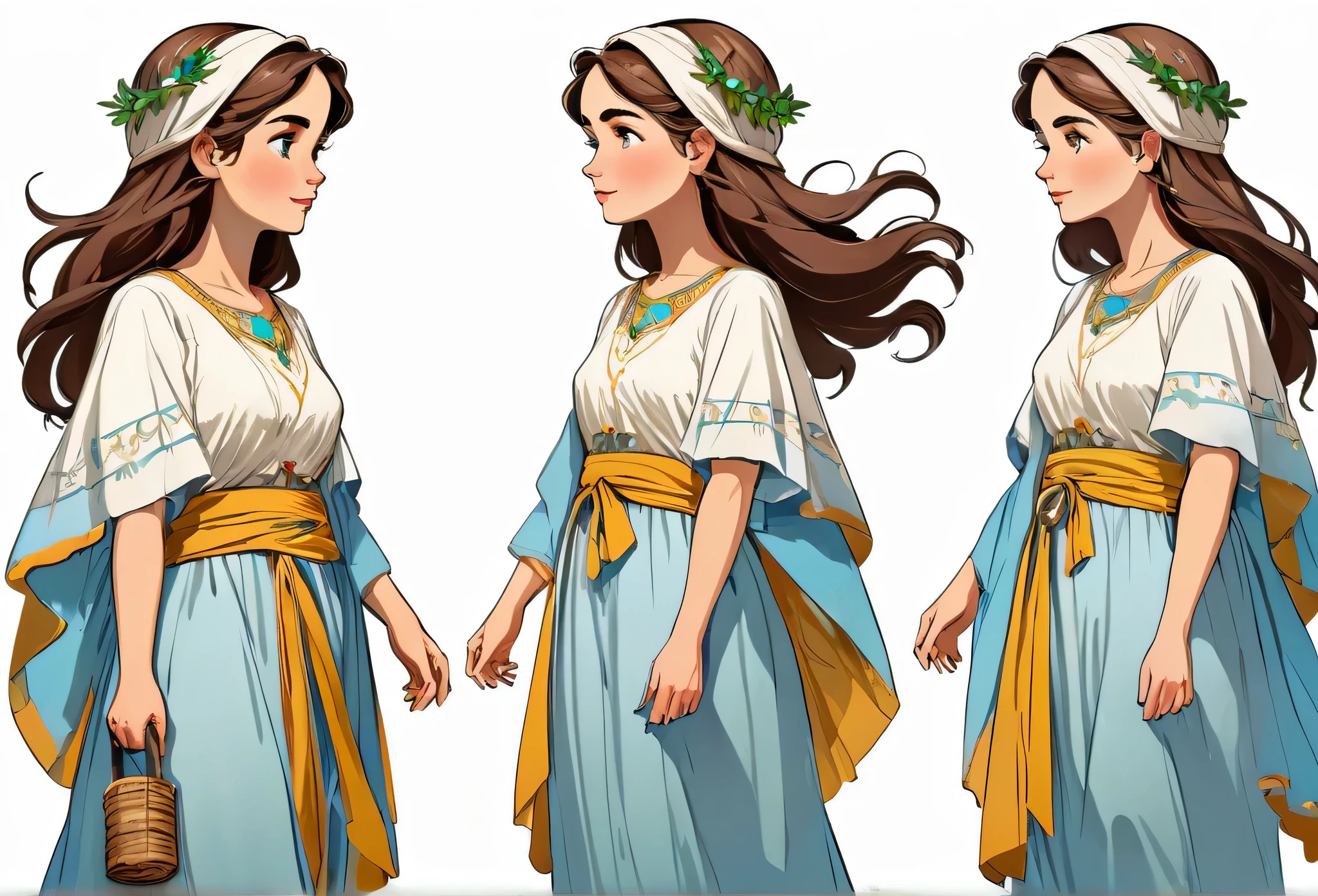 bible story, Sarah walking, character design. Front view and side view. White background
(masterpiece best quality:1.2) delicate illustration ultra-detailed, illustrations, bright, colourful,
