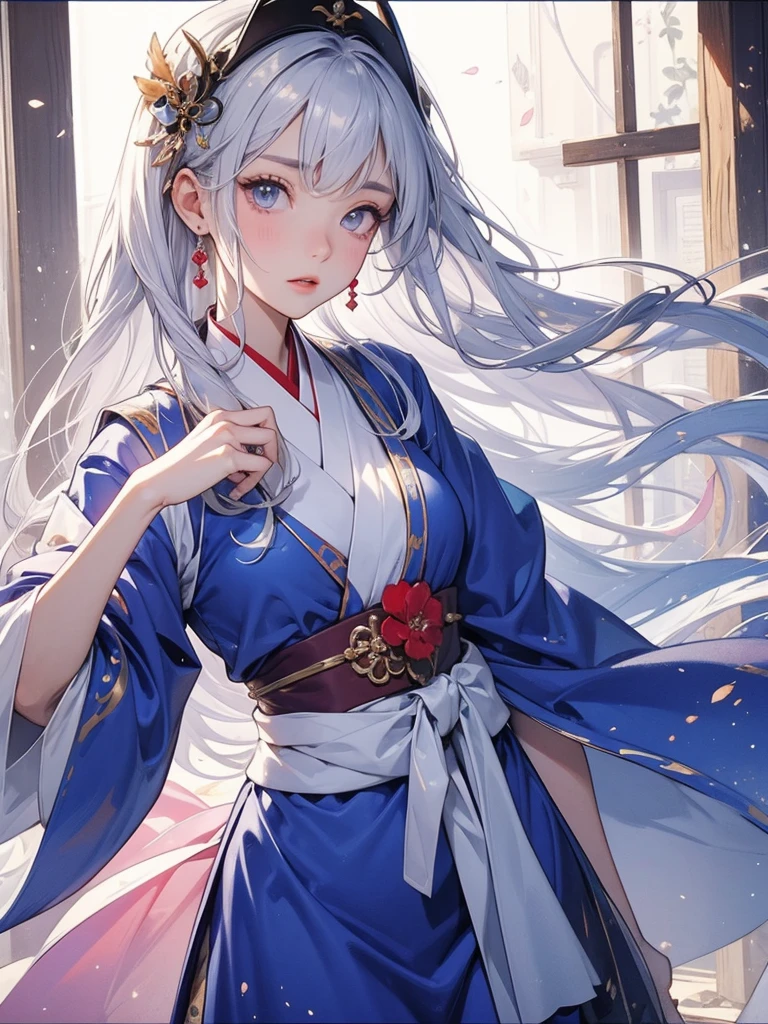 Two beautiful girls、Shrine maiden、Dance、sacred、shrine、Silver Hair、Lapis Lazuli Eyes