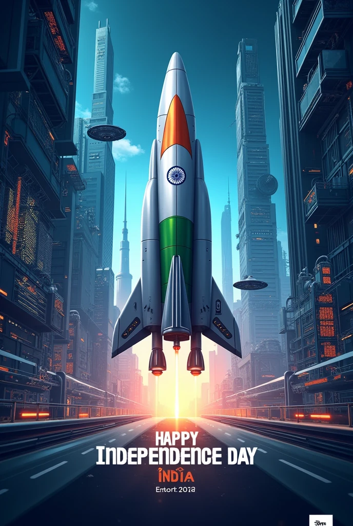 Create a sci-fi technical poster on India's INDEPENDENCE DAY