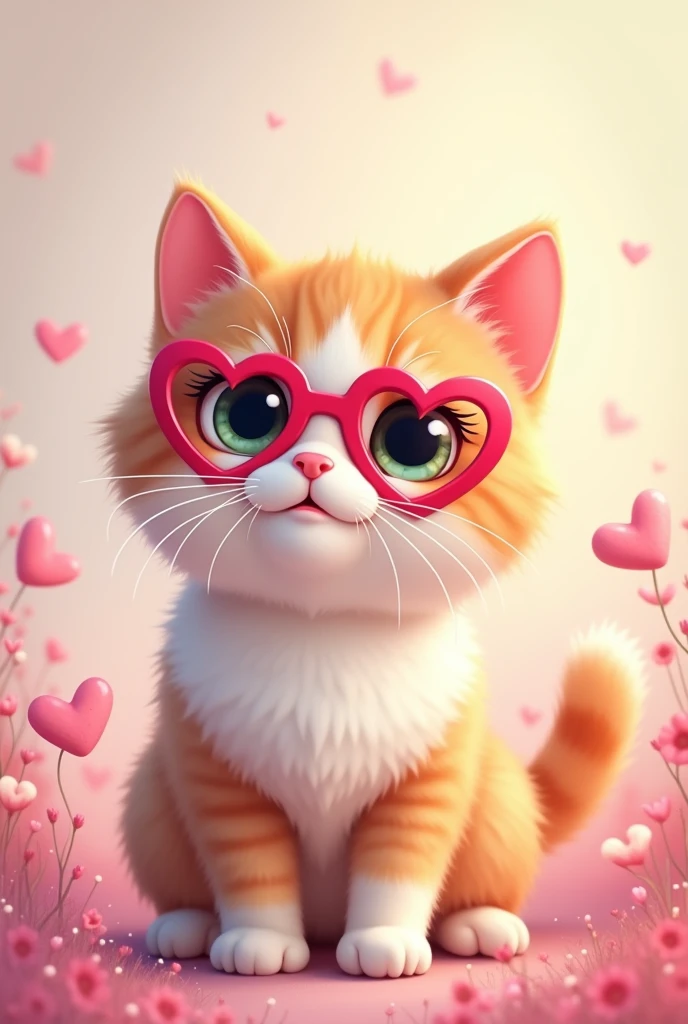Cute and adorable cat with heart shaped glasses 