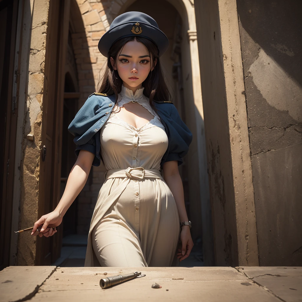 She is a French soldier from the period of the Second World War, ((Best quality)), ((masterpiece)), (highly detailed:1.3), Depth-of-field, Multi-layered textures, HDR (High Dynamic Range), Ray Tracing, NVIDIA RTX, Unreal 5, Subsurface scattering, PBR Texturing, Post-processing, Anisotropic Filtering, Maximum clarity and sharpness, Wide aperture, Low ISO, White balance, Rule of thirds, 8K RAW, art, neoclassical painting, mural, Venetian painting style, oil painting,