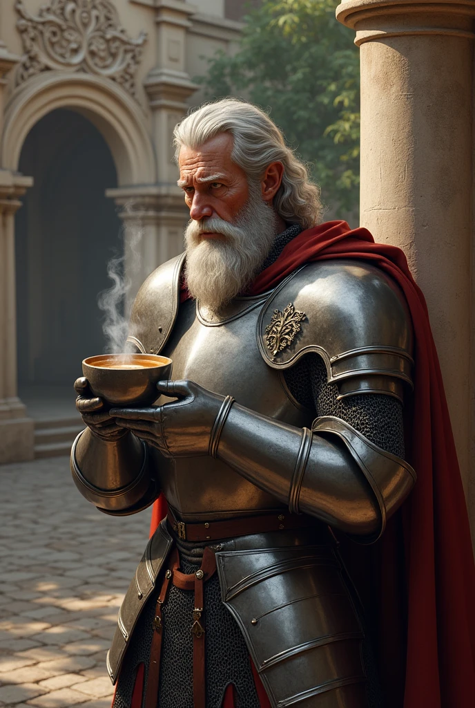 Knight drinking coffee