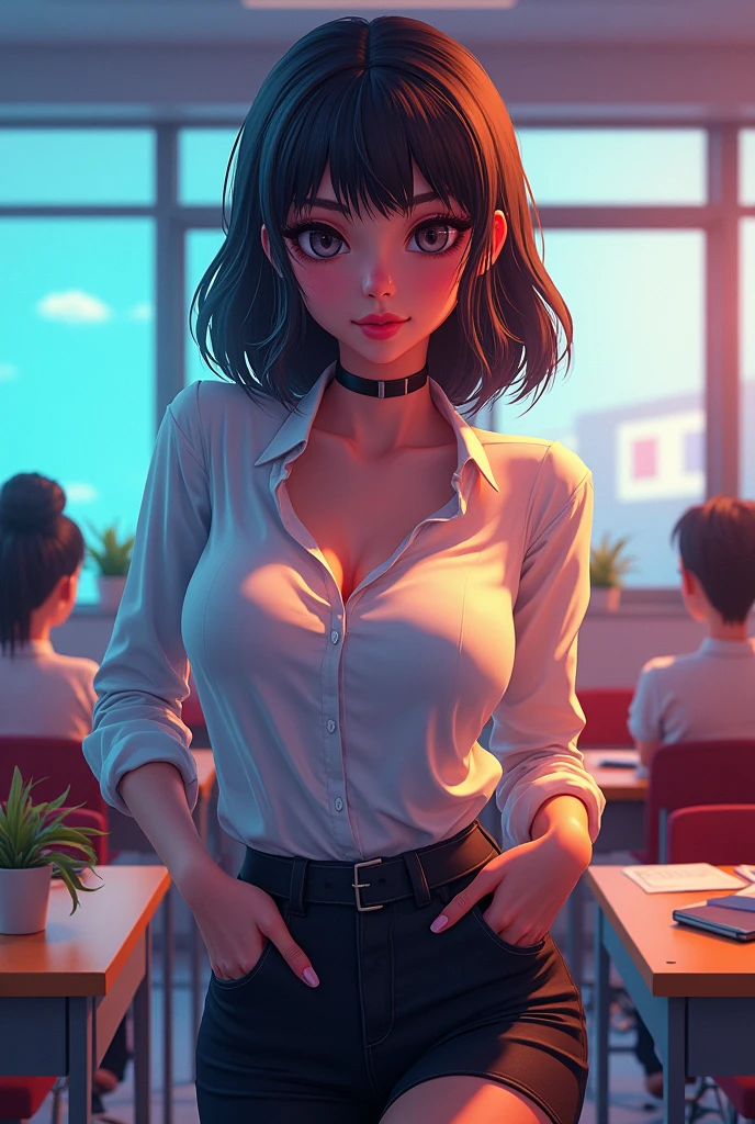 ((Quality: Best Quality, 8K, Masterpiece: 1.3, Very Realistic), (Background: Classroom, Desk), (Characters: Very Realistic, Beautiful Teacher), (Wear: Transparent, Gradient)) --auto --s2