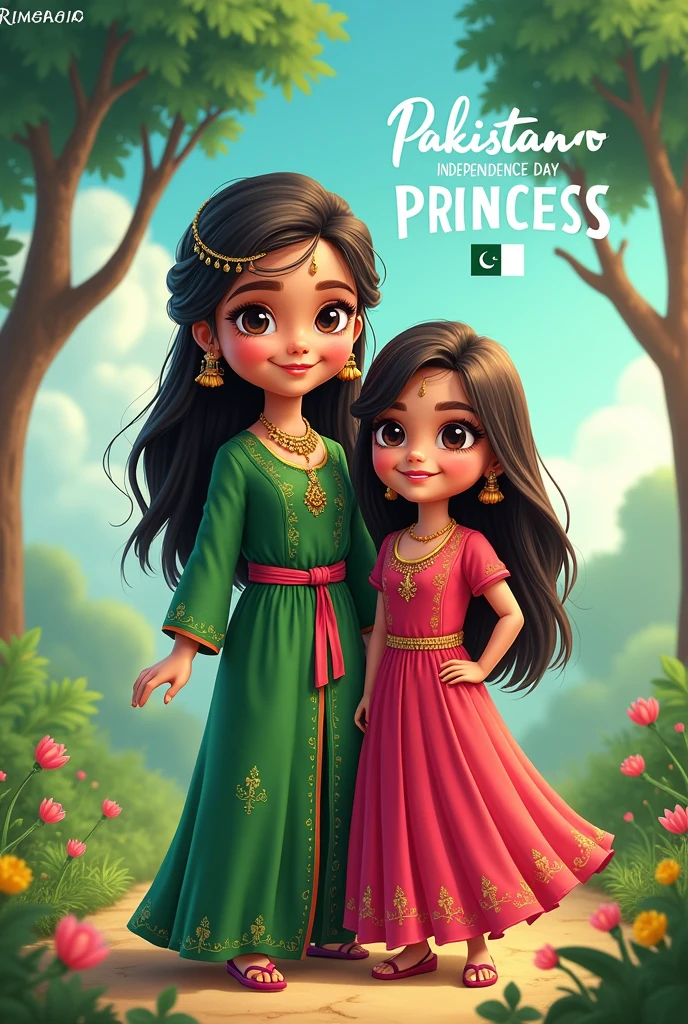 Make an 14 august Pakistan independence day image in which type name princess rimshaaa near to an Barbi doll in this image write  text rimshaaa princess 