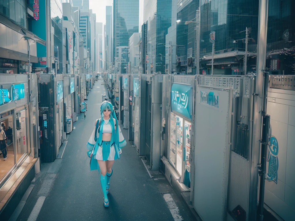 ((Description of Super Giant、8k、Realistic、Hatsune Miku、Cosplay、Japanese women、Cosplayイヤー、Large Breasts、smile、超巨大Cosplayイヤー、超巨大Hatsune Miku、非常に詳細なDescription of Super Giant、超高層ビルよりも極大に大きいHatsune Miku、A very very small big city, Miniature metropolis, 靴の高さしかないMiniature metropolisで、Full body description、Walking from afar、top view、Delicate and huge depiction)), ((Clone avatar depiction、8k、Realistic、Hatsune Miku、Cosplay、Japanese women、Cosplayイヤー、Large Breasts、smile、Cosplayイヤー分身の術、Highly detailed clone art、(hatsune miku one girl clones, 1 girl is cloned)、Hatsune Mikuがたくさん、Hatsune Mikuの増殖、crowd、congestion、Delicate depiction of an alter-ego))
