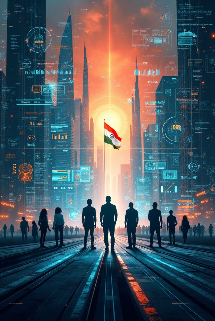 Create a sci-fi technical poster on India's INDEPENDENCE DAY 