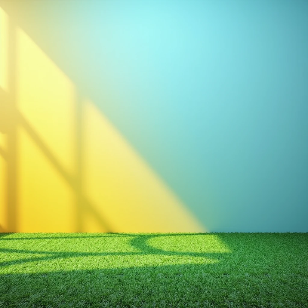 Background in sports room vibrant colors clear sky floor on synthetic grass