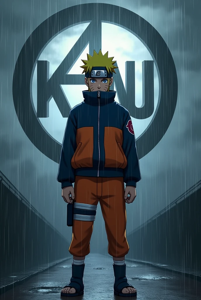Naruto standing in the rain and K4NU written on the image circular image