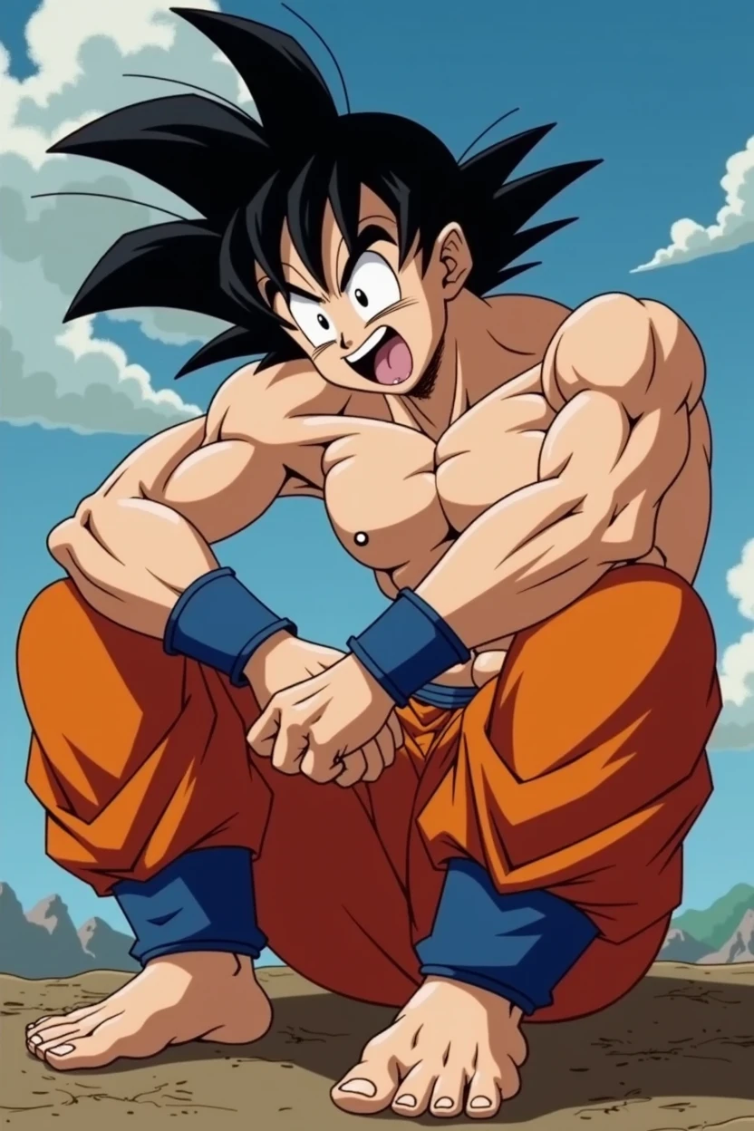 Goku S2 He sucks a big cock while he is naked and sitting on his feet and hands.