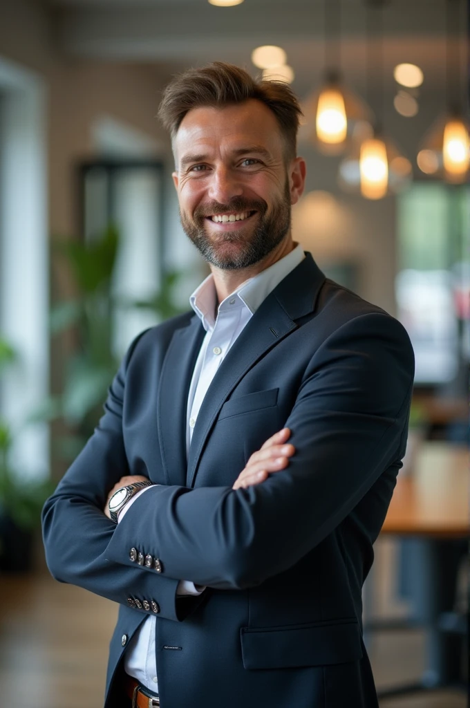A Man stand proudly and happy in the office