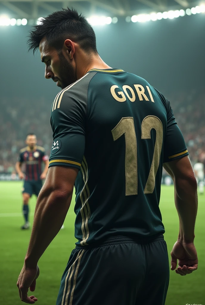 Am footballer struggling written GORI on his back