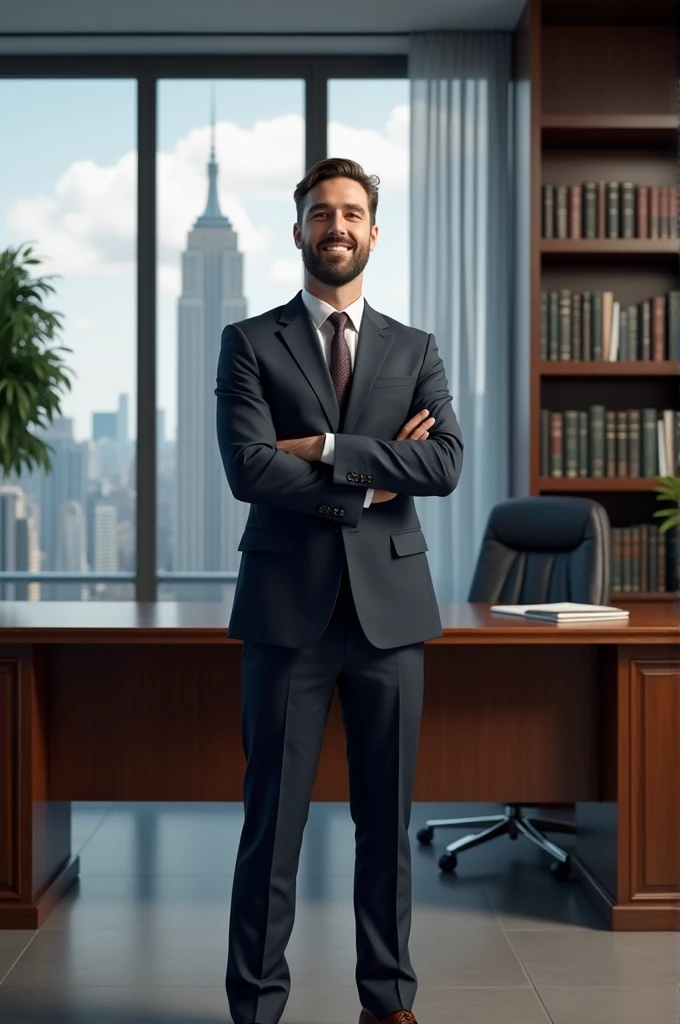 A Man stand proudly and happy in his office
