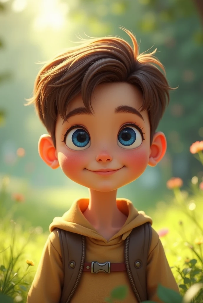   A boy with brown hair blue eyes 