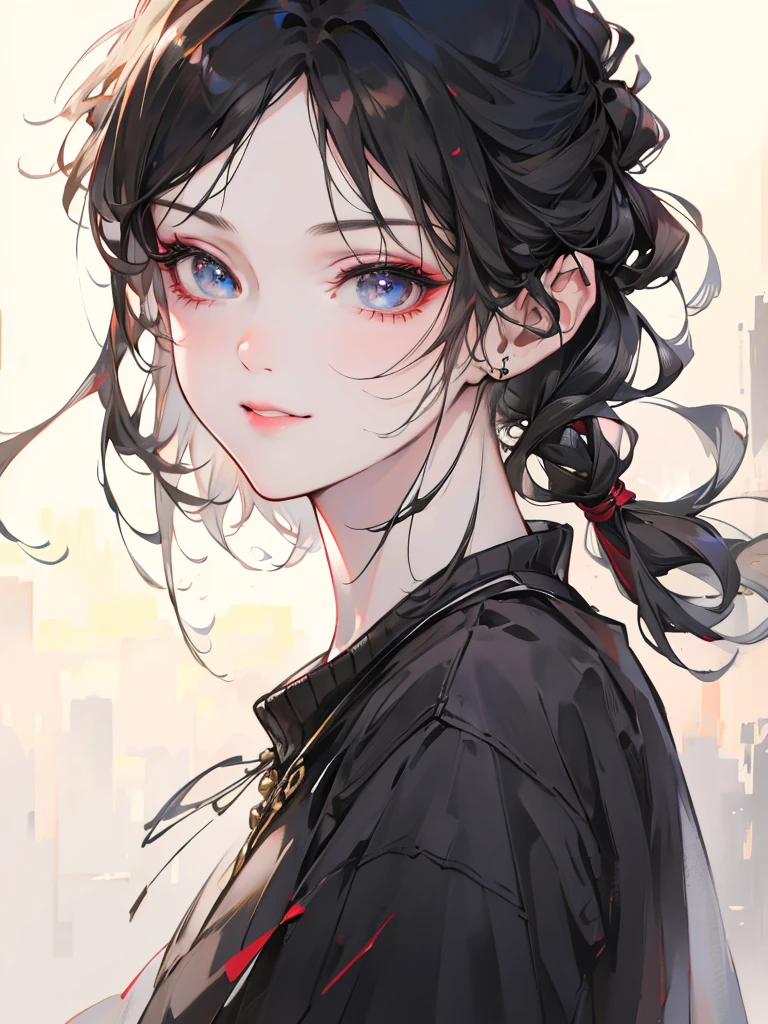 Highest quality, 超High resolution, (Realistic:1.4),Sunset Light, ponytail, Korean women, Detailed Photos, smile, sexy, Black Shirt, To the camera, close (masterpiece: 1.3), (8k, Realistic, Highest quality: 1.4), (One girl), Beautiful Face, (Realistic Face), (Black Hair, short hair: 1.3), Beautiful hairstyle, Realistic eyes, Beautiful details in the eyes, (Realistic Skin), Beautiful Skin, (sweater), Absurd, Charm, 超High resolution, Ultra-realistic, High resolution, Golden Ratio